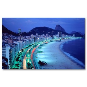 Αφίσα (Βραζιλία, rio de janeiro, θάλασσα, άμμος, δρόμος, πανοραμικός, νύχτα, φώτα)